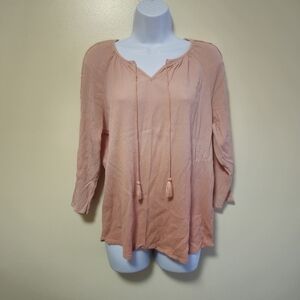 Como Vintage Blouse Boho V-Neck Crochet Sleeve Ombre Peasant Peach  Women XL